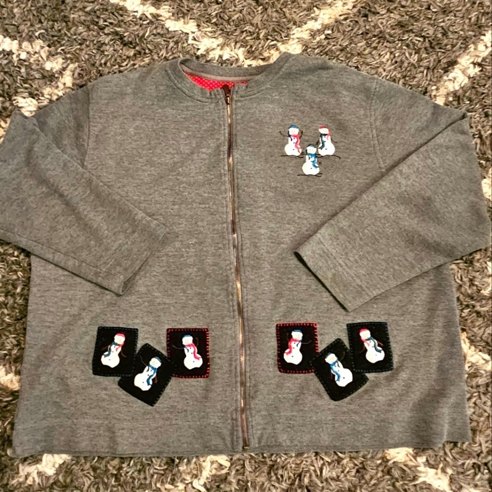 Karen Scott II~Gray cardigan~Snowman~Zip up~3X~Christmas~Winter